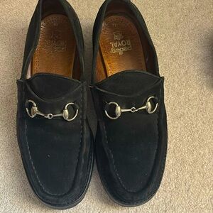 Men’s Gucci, black suede horse bit slip ons, size 9 (42)